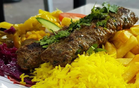Bobbys Variety Bites kebab and rice